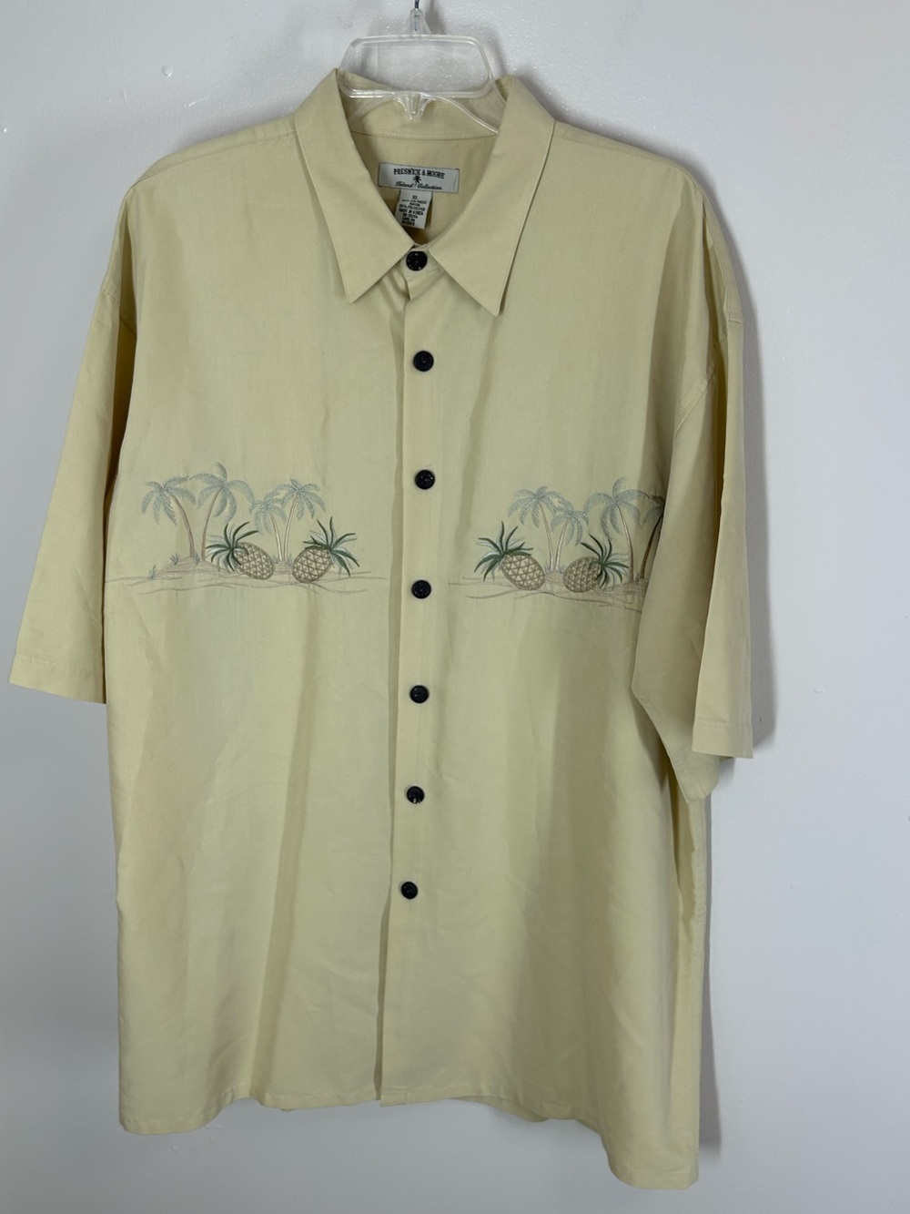 Preswick & Moore Men's Yellow Embroidered Palm Tree Pineapple Camp Shirt XL